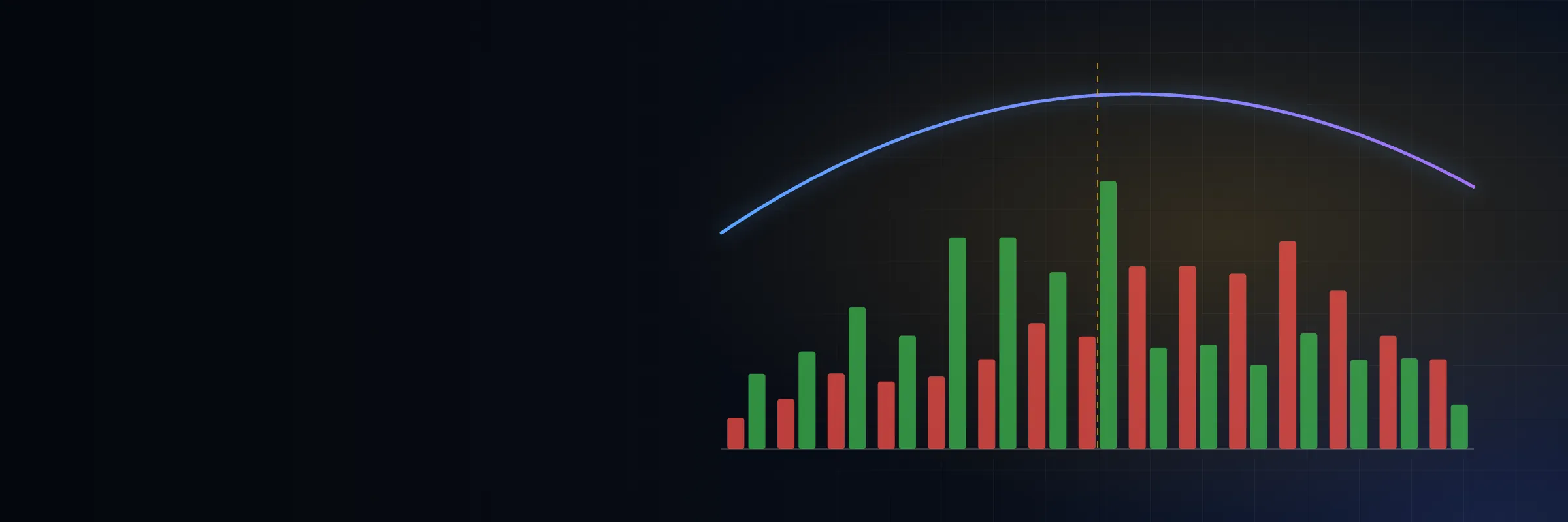 Illustration of open-interest bars for calls and puts beneath a volatility curve.